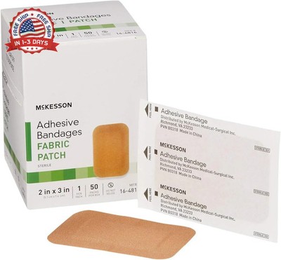 McKesson Adhesive Bandages, Sterile, Fabric Patch, 2 in x 3 in, 50 Count, 1 Pack