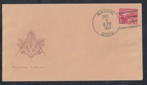 US Stamp #681 on 1929 Beazell Masonic Cover Cancelled Mason, Ohio - Rare!