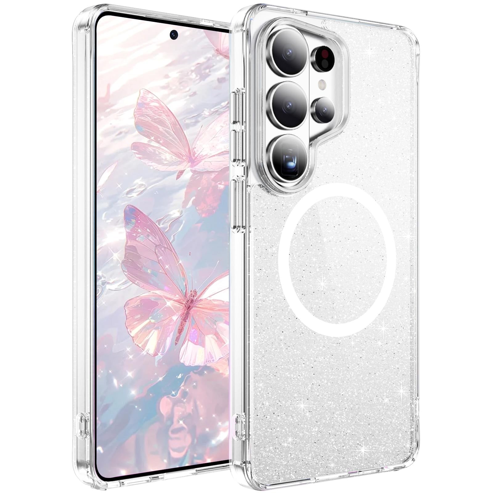 Coque anti-jaunissement paillettes Samsung S23 Ultra étui MagSafe pour éviter rayures et bris d'écran