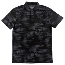 Reebok Mens Black Print Short Sleeve Performance Polo Shirt Small