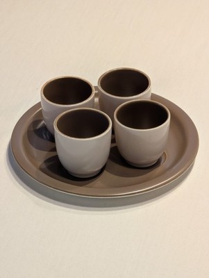Poole Keramik zweifarbig Pilz & Sepia (C54) Eierbecher x 4 auf eingerücktem Ständer