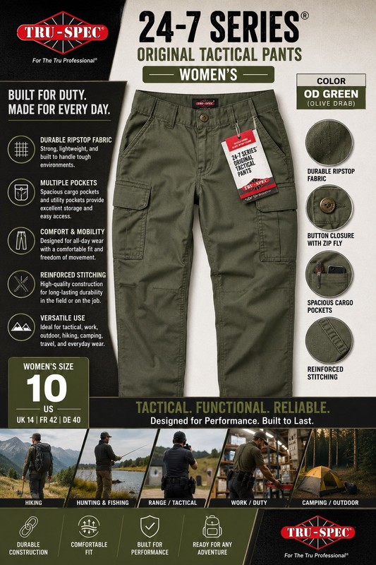 TRU-SPEC Tactical Pants Women’s Size 10 OD Green 24-7 Series Full Factory Length