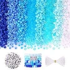 Blue and White Pony Beads, 1200Pcs Bead Bulk 100Pcs 6x9mm, blue