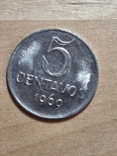 Brazil 5-centavos coin, 1969. KM# 577.2, stainless steel. Effigy of Liberty.