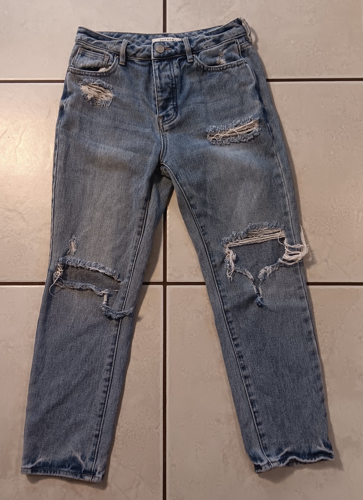 PacSun Mom Jeans Women's Size 24 High Rise Distressed Cropped Cotton Denim Blue-image