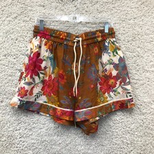 Zimmermann Shorts 2 Womens Brown Ginger Printed Floral Relaxed Silk High Rise