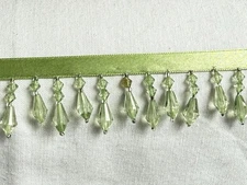 Green TEARDROP BEADED FRINGE SEWING TRIM CRAFTS 1 3/8" 5 yards satin