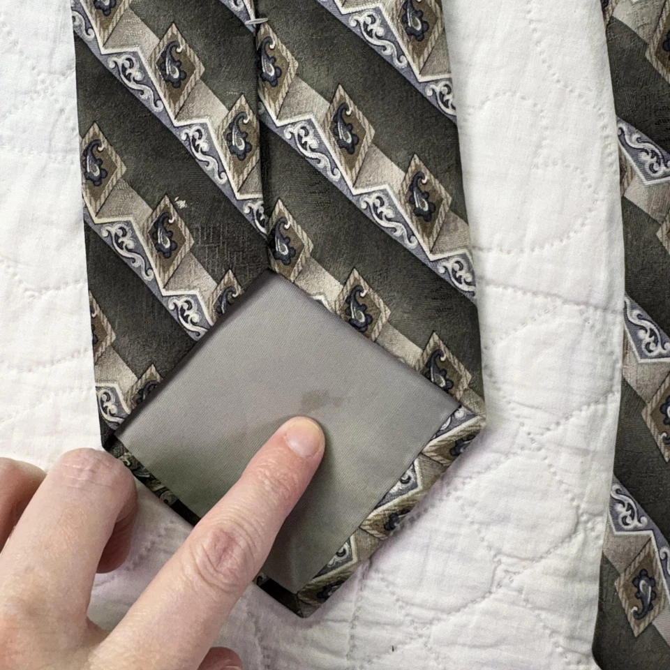 Corbata Alexander Lloyd Para Hombre Talla Única Verde Gris Geométrica Diagonal Rayas Seda Foto 4 de 4