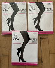 3 Pairs Vtg On The Go Pantyhose Ultra Sheer Size 3 Off Black New