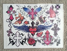Tattoo Studio Shop Flash Single Crosses Wings Praying Hands Rosary 11"X17" Print