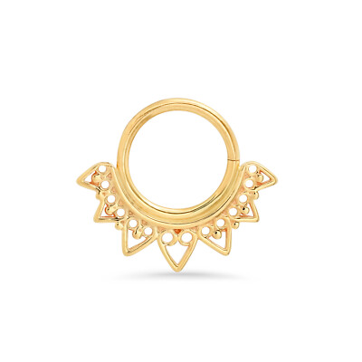 14k Solid Gold Seamless Ring With Decorative Hearts, Septum, Daith, Conch, Helix