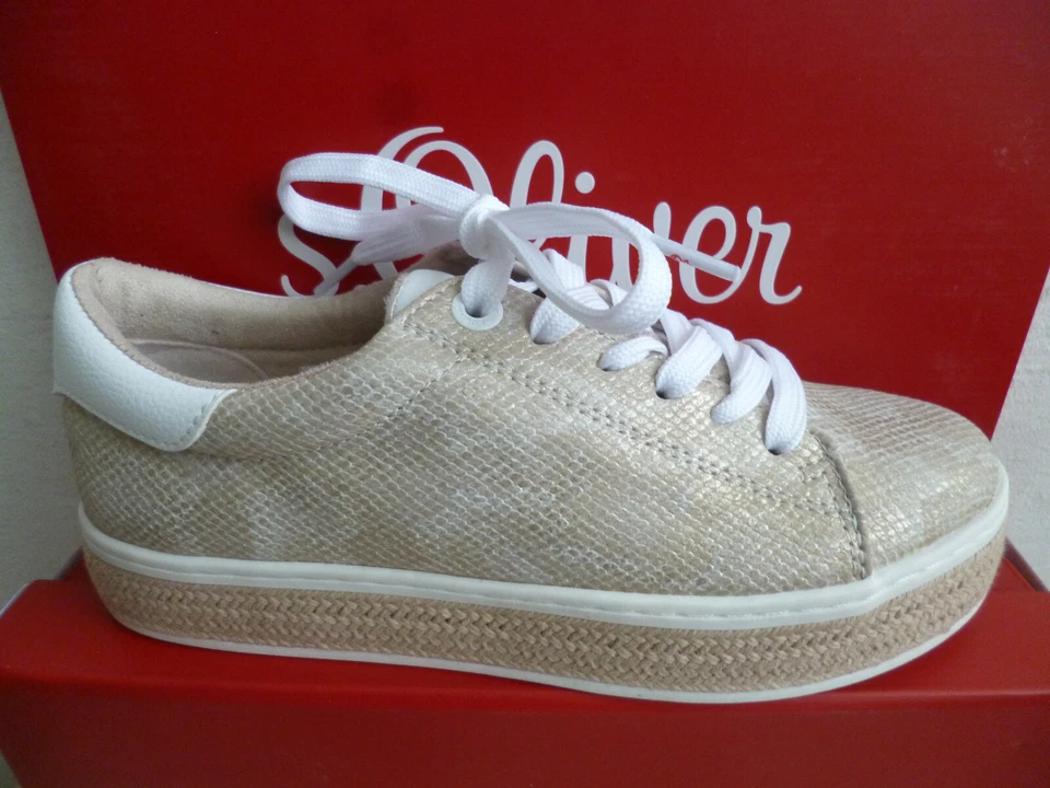 s.Oliver Women's Sneaker Lace-up Shoes Sneakers Half Shoes Beige NEW! - Image 3 of 4