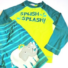 Gymboree 18-24 mo Boys Swim Set Rashguard Shorts Elephant Frog Green 2 pce NWT