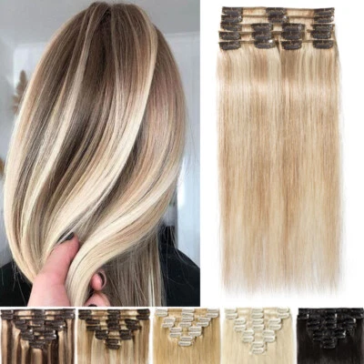 S-NOILITE 8 Haarteile Clip In 100% Remy Echthaar Extensions DICK Balayage Human Hair Weft