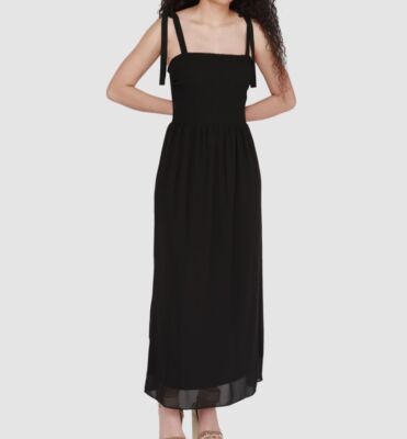 knee length dresses for ladies MOUSSELINE FLOWER TAPE MAXI DRESS BLACK main image 0