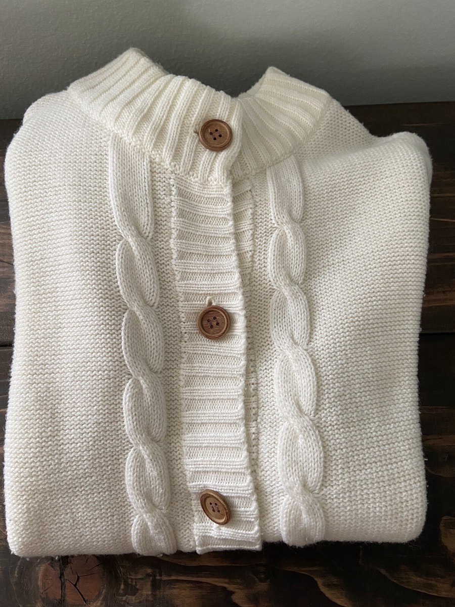 VINTAGE 70s Sears Sweater Womens Ivory Acrylic Knit Wood