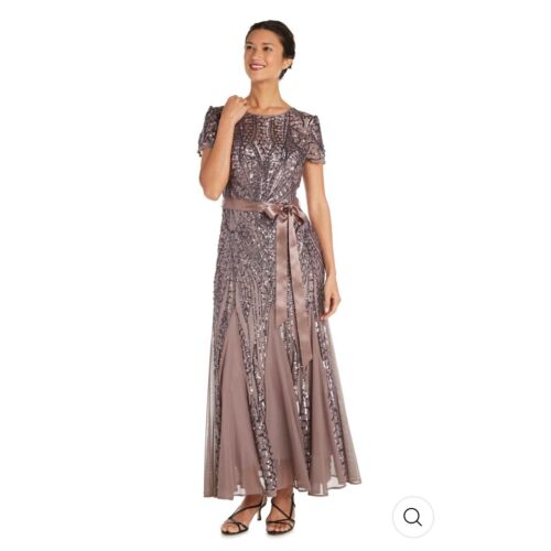 NWT - R & M Richards NY Maxi Dress with Embellishment & Satin Waist Tie Size 10P