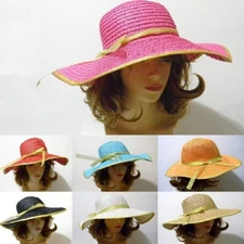 Summer Floppy Paper Straw Fashion Hat Spring Stylish Ribbon Bow Solid NEW
