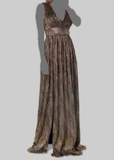  298 Dress The Population Womens Gold V-Neck Metallic Gown Dress Size L