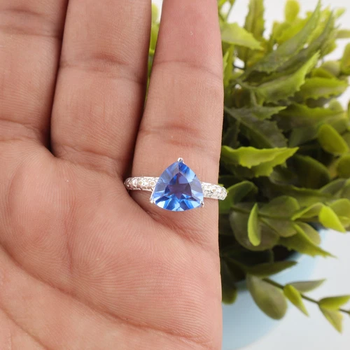 Tanzanite Gemstone 925 Sterling Silver Statement Jewelry Ring For Wedding Gift