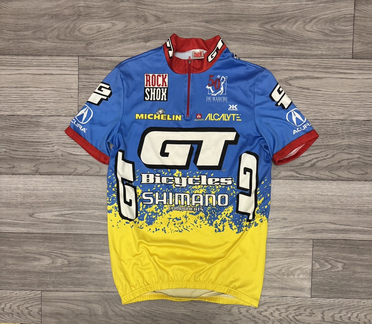 Vintage GT Cycling 1/4 Zip Jersey De Marchi Rock Shox Shimano