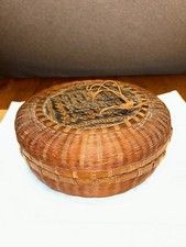 Antique Chinese Handwoven Wicker Split Bamboo Sewing Basket ~ 10&rdquo; Ex. Condition