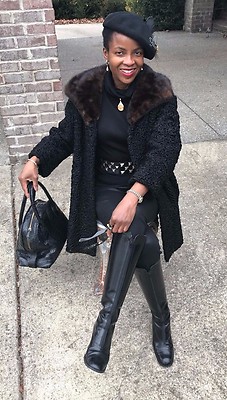 Designer Couture Schiaparelli black Karakul lamb & Mink Fur Coat