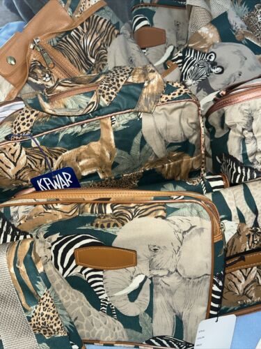 Vintage HERZ PRODUCT Ladies Womens 10 Pieces Travel Set Animal Fabric New