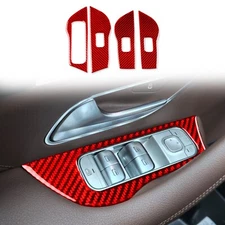 4Pcs Window Lift Switch Panel Cover For Benz GLE W167 2019-24 Red Carbon Fiber