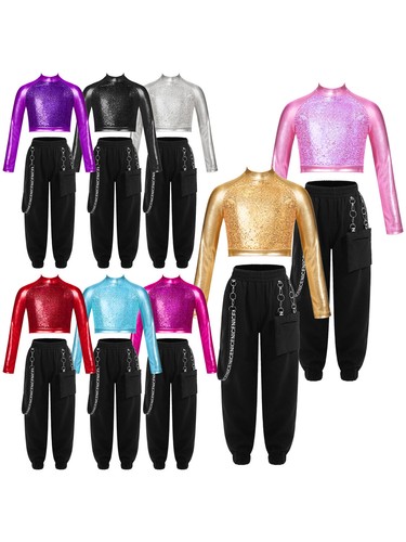 Girls Outfit 2 Piece Tracksuit Stage Performance Clothing Set Pocket Dancewear - Picture 4 of 84