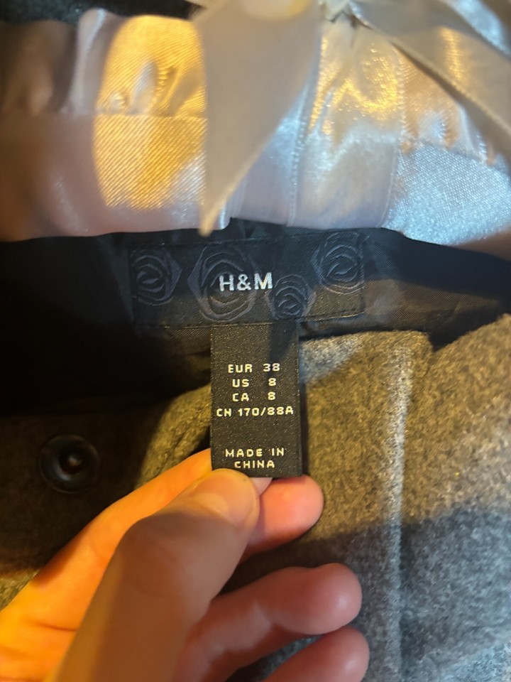 H&M Wool Blend Gray Belted Jacket Size 8 eBay