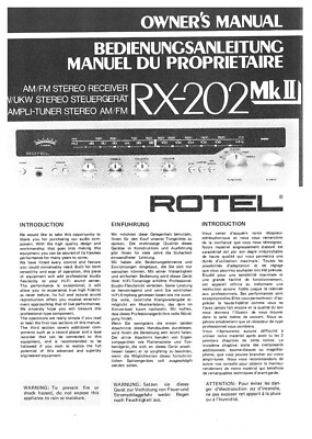 Bedienungsanleitung-Operating Instructions für Rotel RX-202 MK2 