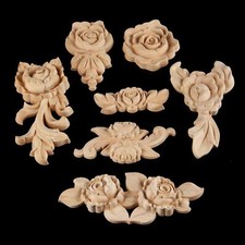 Unpainted Self-colored Wooden Carved Corner Wall Rose Decorative Onlay Applique