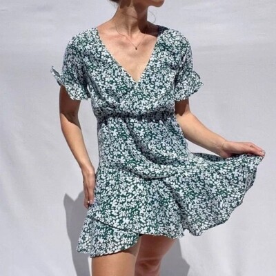 slim fit dress slacks Vivre Mini Dress | Green Floral | Womens