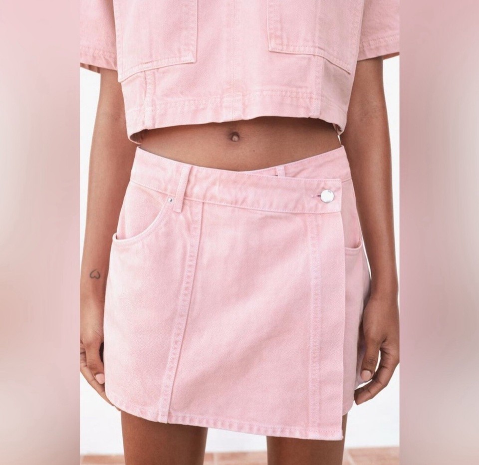 NWT Pink Zara denim wrap skort Z1975 Size M medium eBay