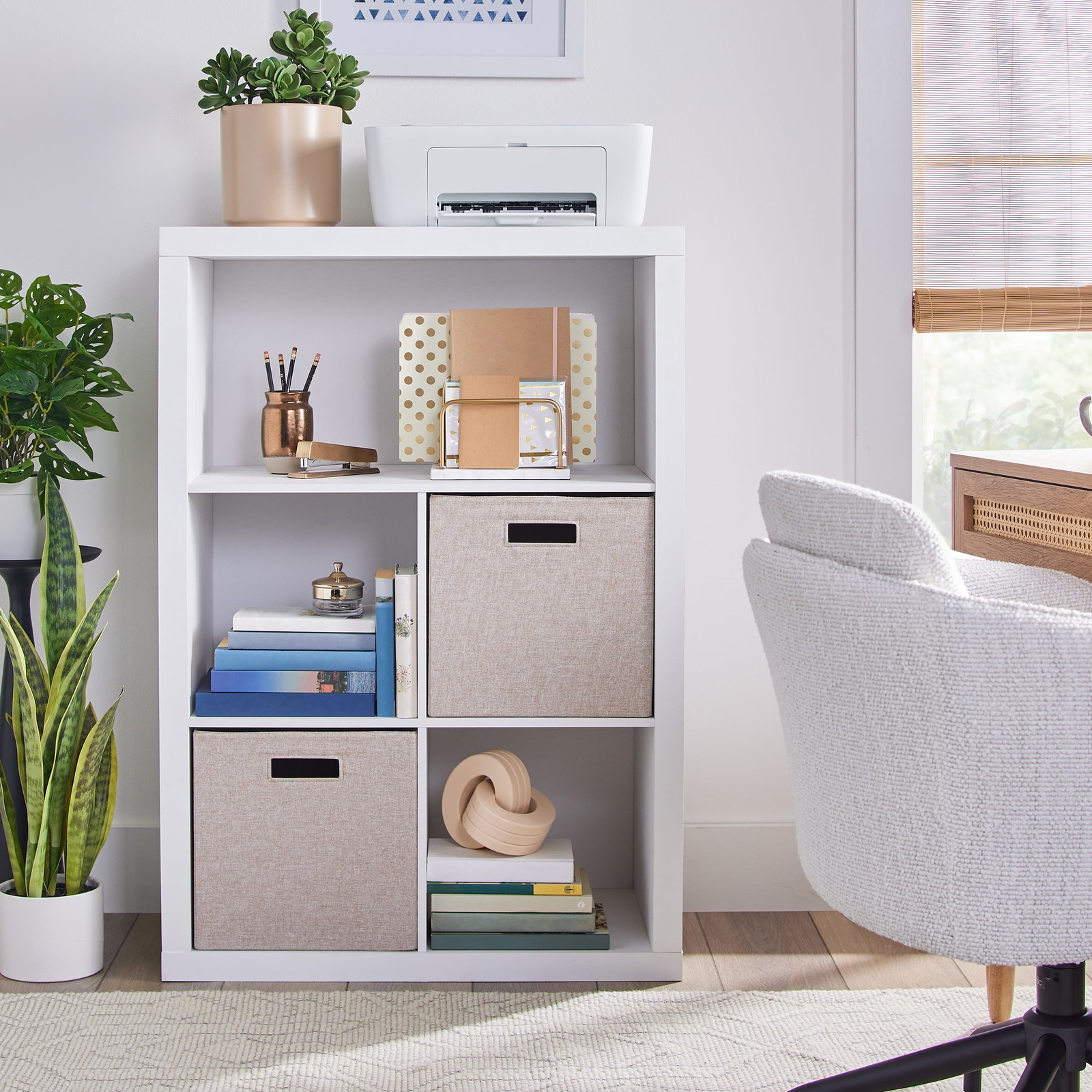 4-Cube Storage Organizer with Display Shelf White Space-Saving Design