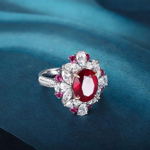 2.50 Ct Oval Cut Lab-Created Red Ruby Engagement Ring 14k White Gold Plated - Picture 4 of 4
