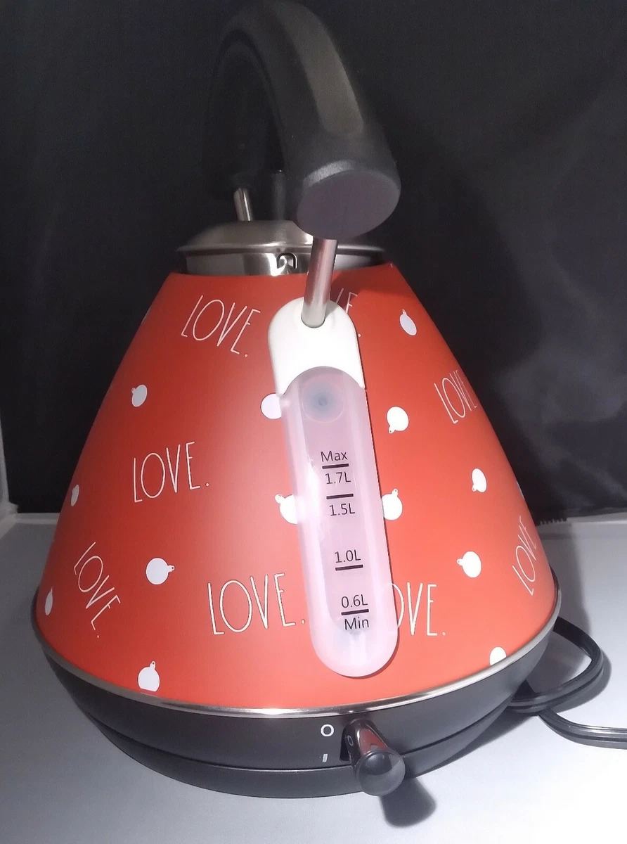 Rae Dunn LOVE Electric Tea Kettle Red Rare Kitchy NEW in Box