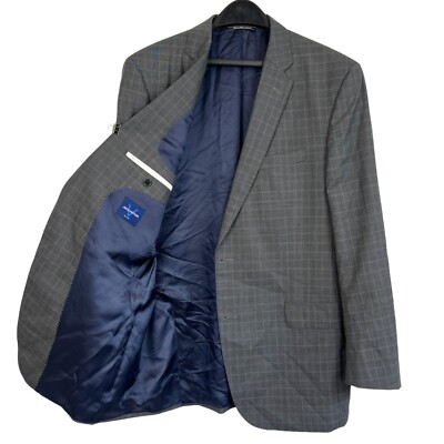 Jack Victor 44L 100% Wool Gray Plaid Check Blazer Sport Coat Suit Jacket  Long