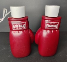 Vintage Set of 2 Avon Hairguard Boxing Gloves Maroon White Laces Kitsch Lotion