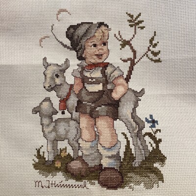 Hummel Little Goat Herder Vintage Cross Stitch Completed Finished Unframed