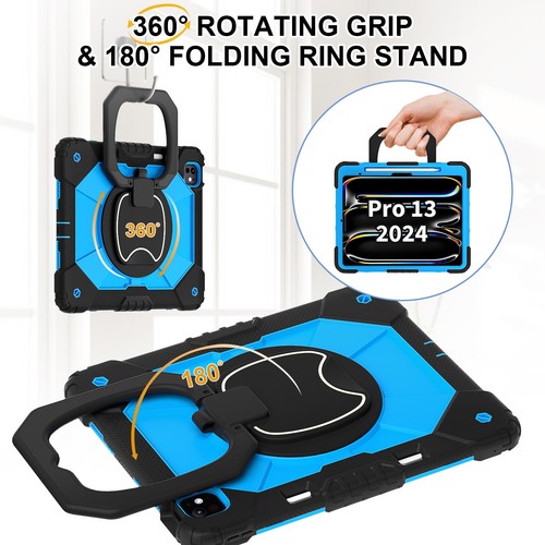 For iPad Pro 13/11/Air 13/11 2024 Shockproof Silicone+PC Handle Stand Strap Case - Picture 56 of 106