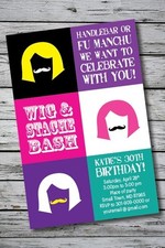WIG AND STACHE BASH MUSTACHE Printable ADULT Birthday Party Invitation Modern