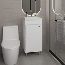 Bathroom Vanity with Sink, 1 Door, 4 Legs, 2 Shelves, White