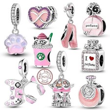 S925 Sterling Silver Charm For Bracelets Dream Catcher Heart Pink Edition