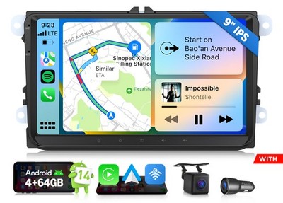 CAM+ Für VW 9'' IPS Touchscreen VWX7A Android Auto 14 Autoradio Navi CarPlay WiFi