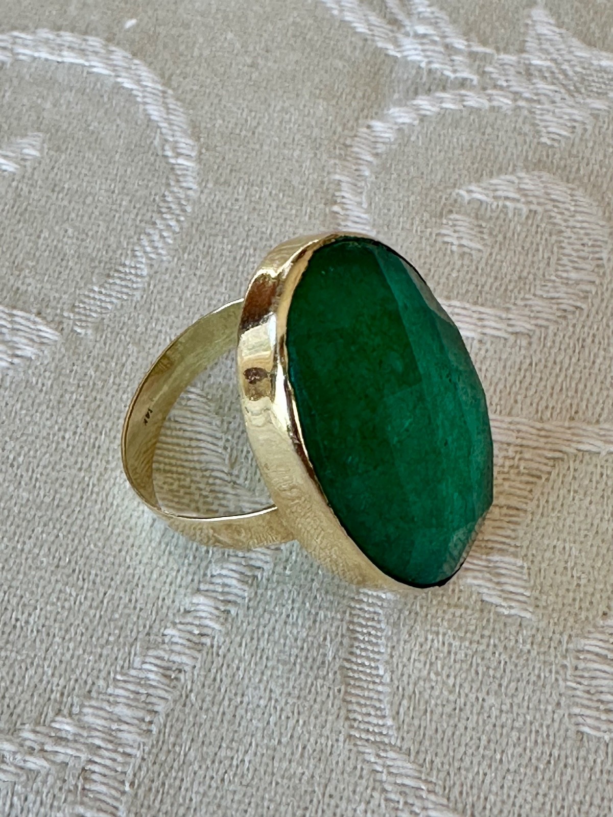 14k SOLID GOLD OVAL SOLITAIRE HUGE GREEN CHALCEDO… - image 3