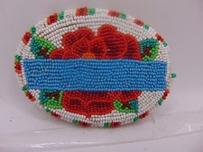 Vintage Native American Micro Beaded Floral Belt Buckle Buckskin Back Damaged
