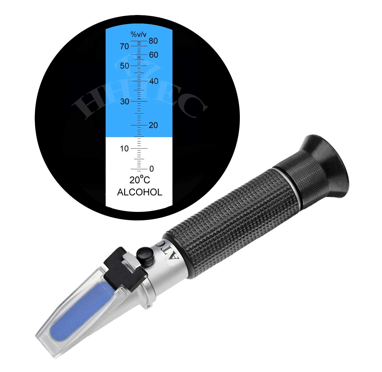 HHTEC Alkohol Refraktometer 0–80% Vol – Alkoholmeter Silber und Schwarz