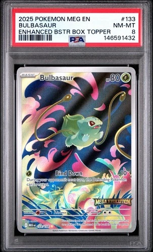 2025 Pokemon Bulbasaur Enhanced Booster Topper Promo Stamp 133/132 PSA 8